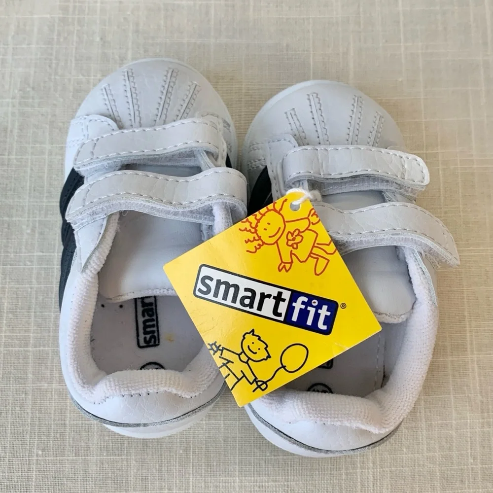 2006 Smart Fit New With Tags Y2K Deadstock White Navy Stripe Baby Boys Shoes 5W